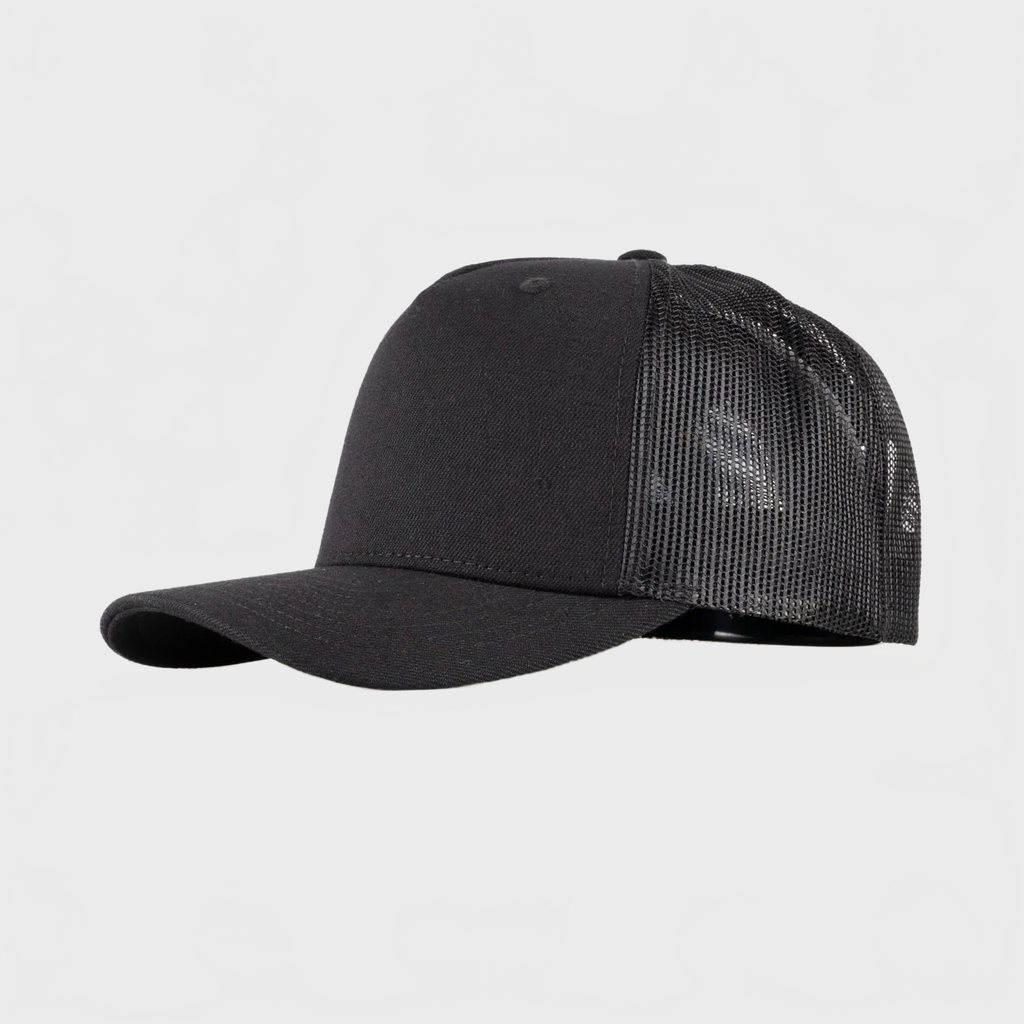 P&P Recycled Blank High Trucker Cap Black